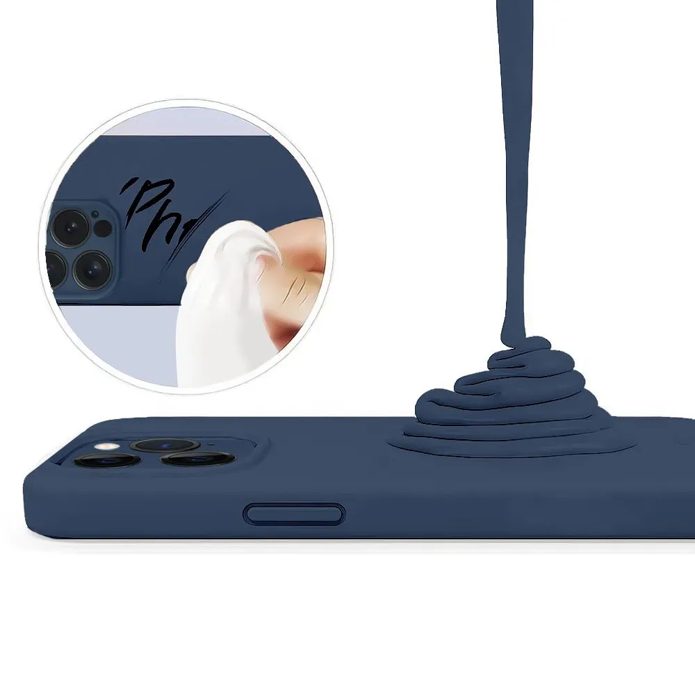 Etui do iPhone 11 Pro silikonowe z mikrofibrą soft touch z osłoną na aparat, granatowe