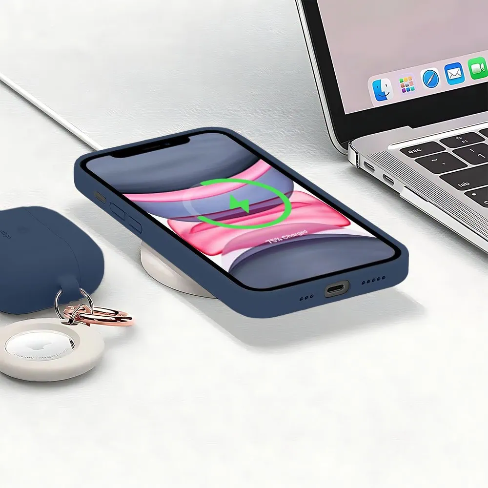 Etui do iPhone 11 silikonowe z mikrofibrą soft touch z osłoną na aparat, granatowe