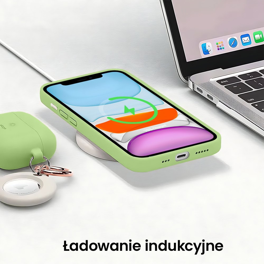Etui do iPhone 11 silikonowe z mikrofibrą soft touch z osłoną na aparat, jaśminowa zieleń