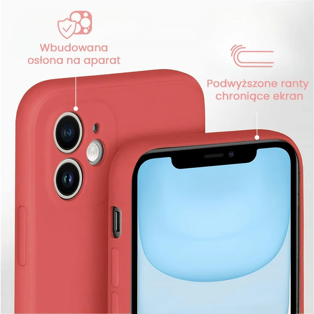 Etui do iPhone 11 silikonowe z mikrofibrą soft touch z osłoną na aparat, jasny bordowy