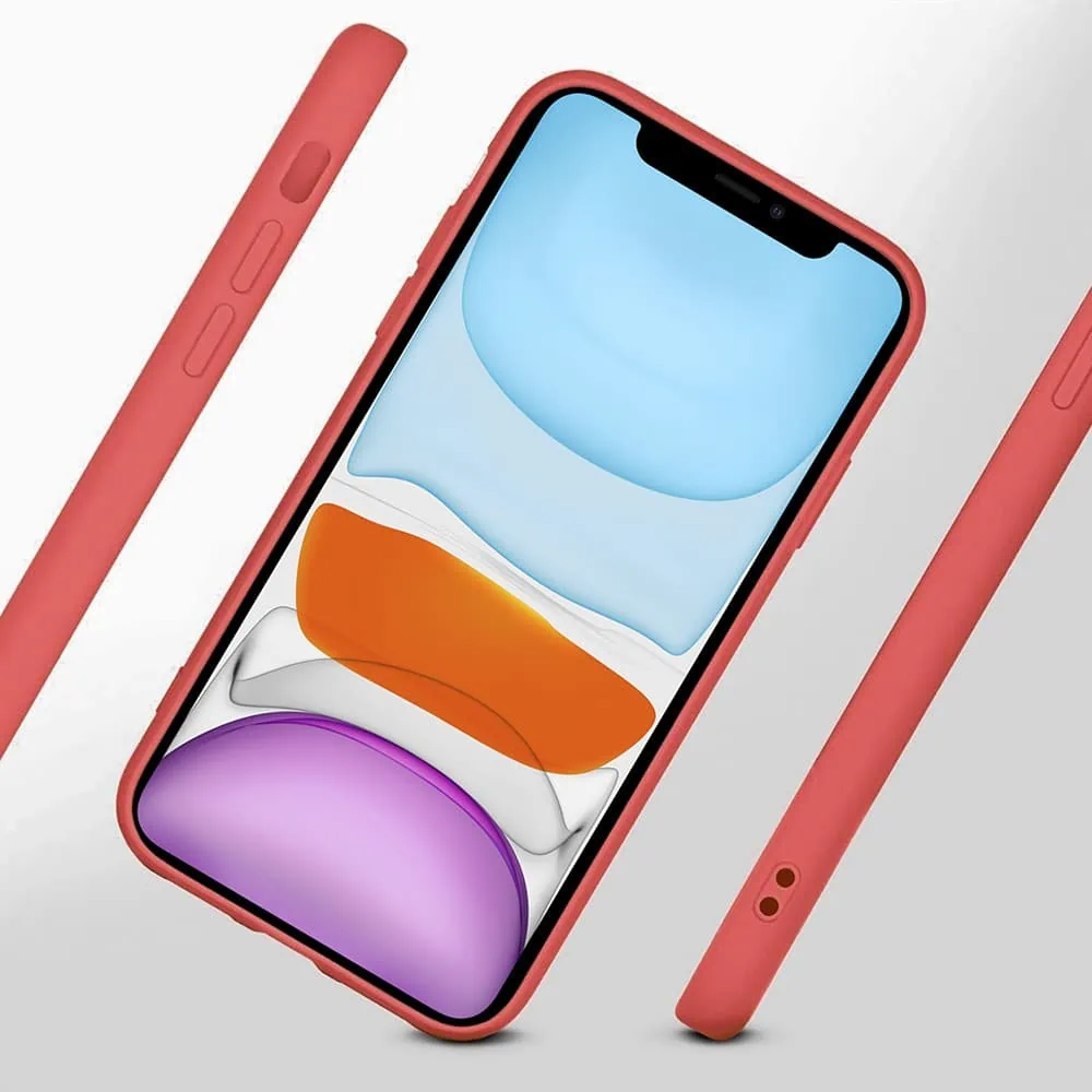 Etui do iPhone 11 silikonowe z mikrofibrą soft touch z osłoną na aparat, jasny bordowy