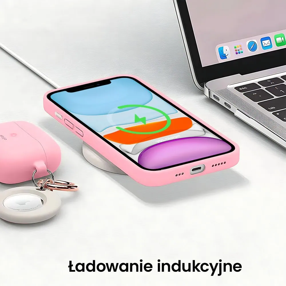 Etui do iPhone 11 silikonowe z mikrofibrą soft touch z osłoną na aparat, jasny róż