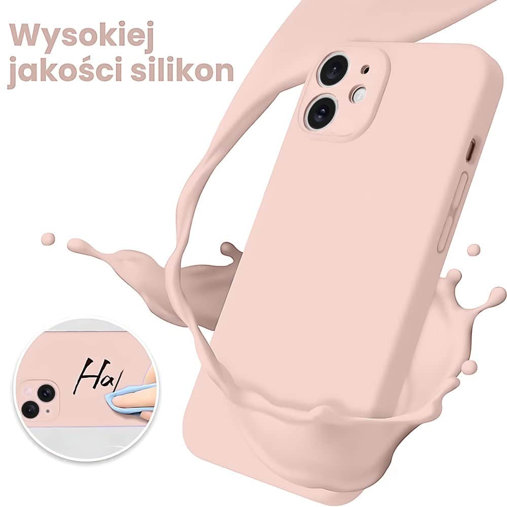 Etui do iPhone 11 silikonowe z mikrofibrą soft touch z osłoną na aparat, pudrowy róż