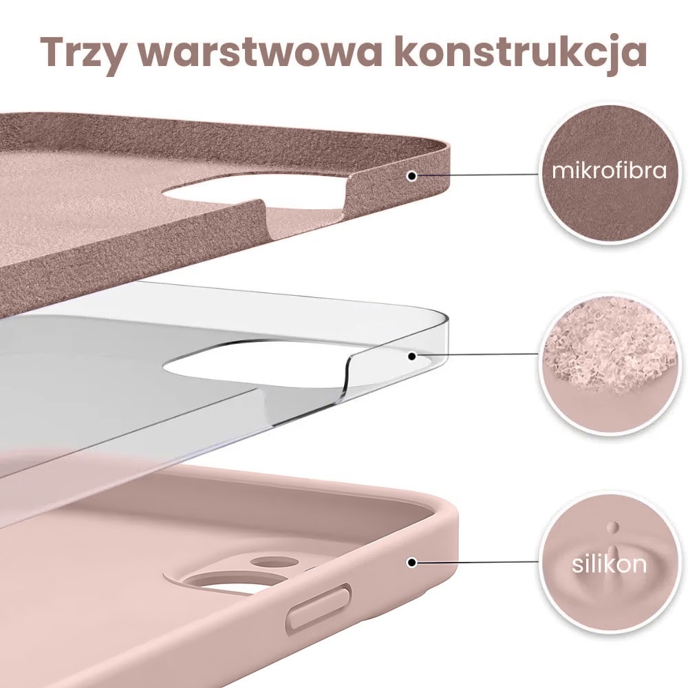 Etui do iPhone 11 silikonowe z mikrofibrą soft touch z osłoną na aparat, pudrowy róż