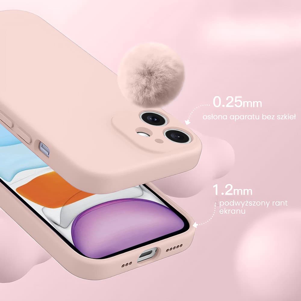 Etui do iPhone 11 silikonowe z mikrofibrą soft touch z osłoną na aparat, pudrowy róż