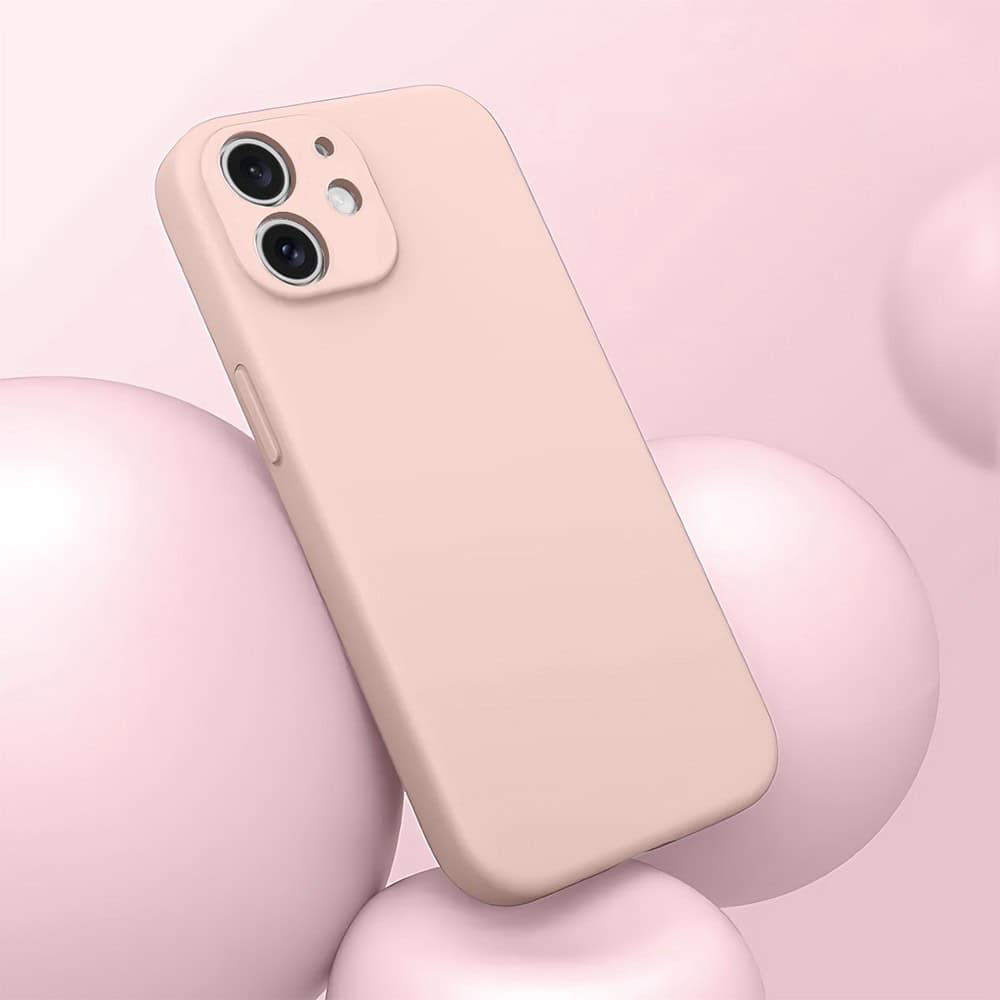 Etui do iPhone 11 silikonowe z mikrofibrą soft touch z osłoną na aparat, pudrowy róż