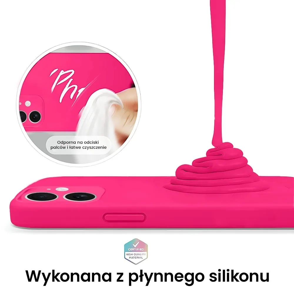 Etui do iPhone 11 silikonowe z mikrofibrą soft touch z osłoną na aparat, różowe