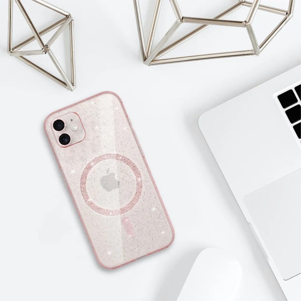 Etui do iPhone 11 z Magsafe, przeźroczyste, błyszczący brokat, różowe