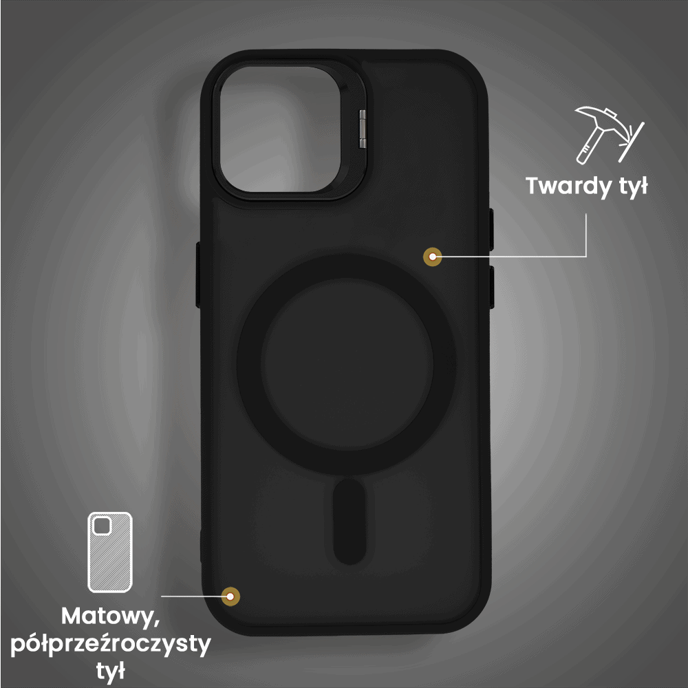 Etui do iPhone 12 Arctic Stand, półprzeźroczyste, z osłoną aparatu i podstawką, czarne