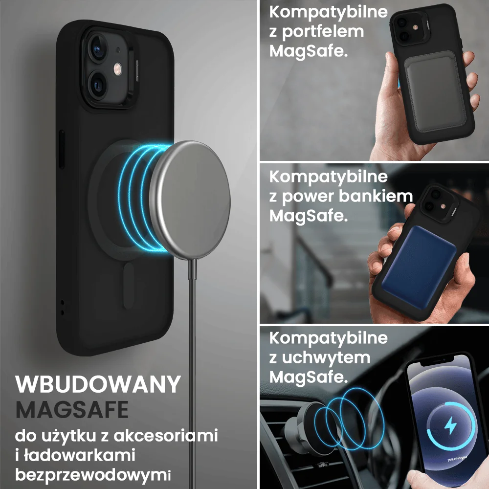 Etui do iPhone 12 Arctic Stand, półprzeźroczyste, z osłoną aparatu i podstawką, czarne