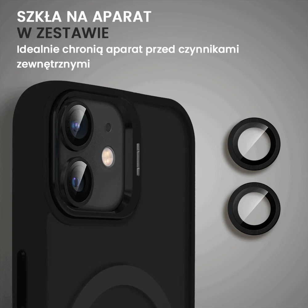Etui do iPhone 12 Arctic Stand, półprzeźroczyste, z osłoną aparatu i podstawką, czarne