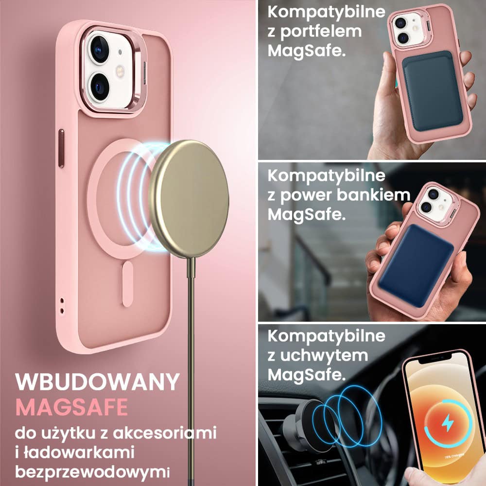 Etui do iPhone 12 Arctic Stand, półprzeźroczyste, z osłoną aparatu i podstawką, różowe