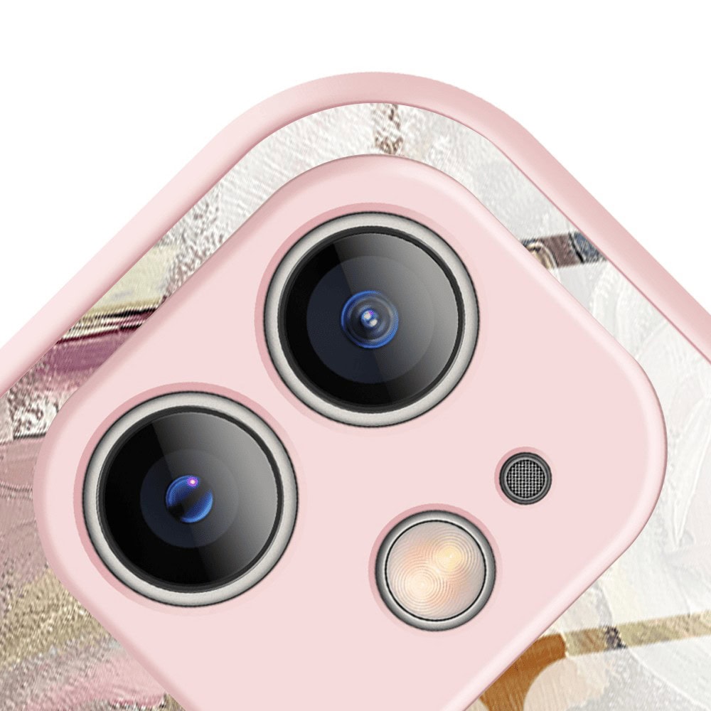 Etui do iPhone 12, Ibizu, szklany tył, osłona kamery, namalowane róże, łososiowe