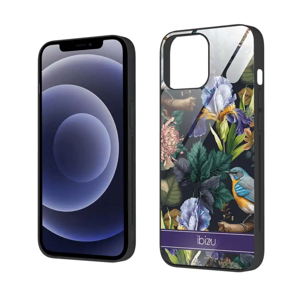 Etui do iPhone 12, Ibizu, szklany tył, symfonia natury, czarne