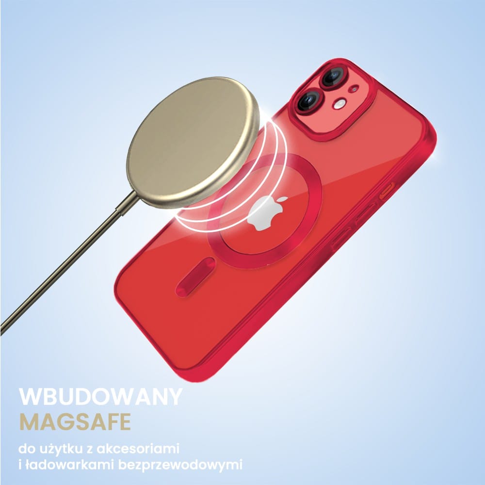 Etui do iPhone 12 MagSafe Luxury Protect przeźroczyste, hybrydowa ochrona kamery, czerwone