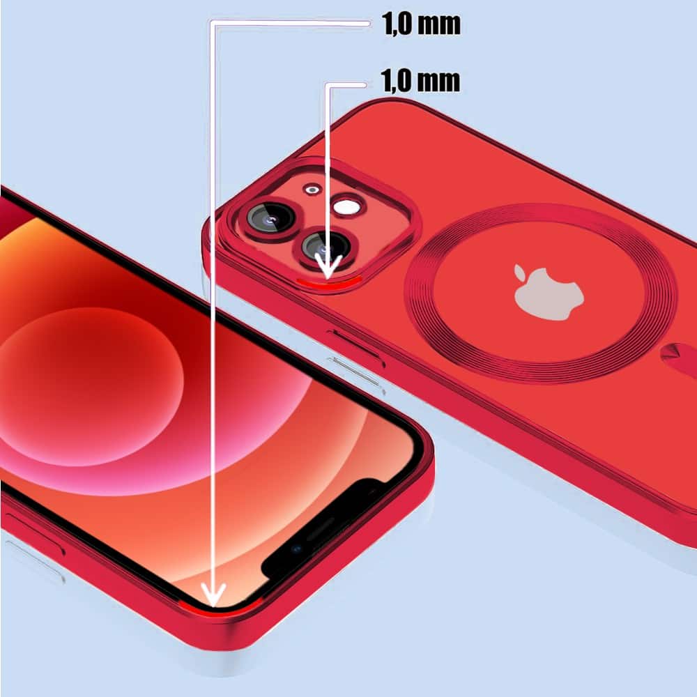 Etui do iPhone 12 MagSafe Luxury Protect przeźroczyste, hybrydowa ochrona kamery, czerwone