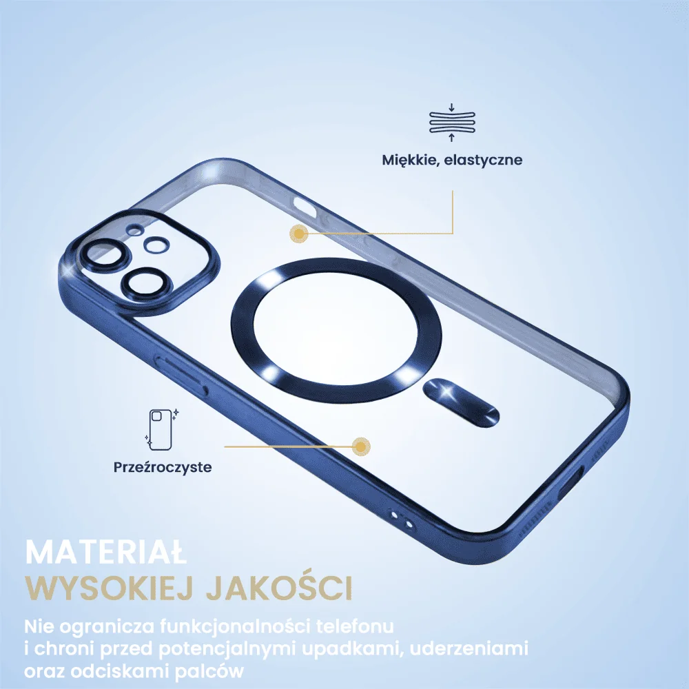 Etui do iPhone 12 Mini MagSafe Luxury Protect przeźroczyste, hybrydowa ochrona kamery, niebieskie