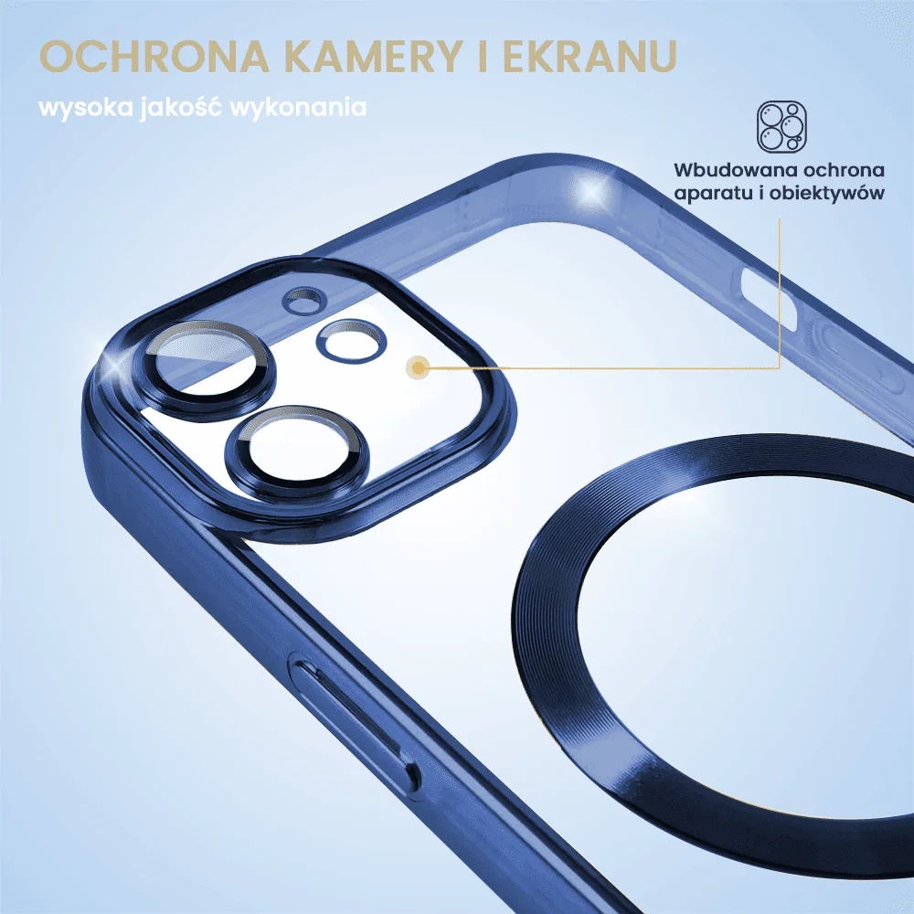 Etui do iPhone 12 Mini MagSafe Luxury Protect przeźroczyste, hybrydowa ochrona kamery, niebieskie