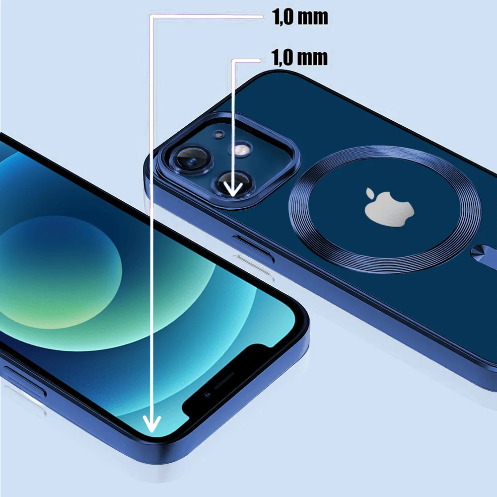 Etui do iPhone 12 Mini MagSafe Luxury Protect przeźroczyste, hybrydowa ochrona kamery, niebieskie