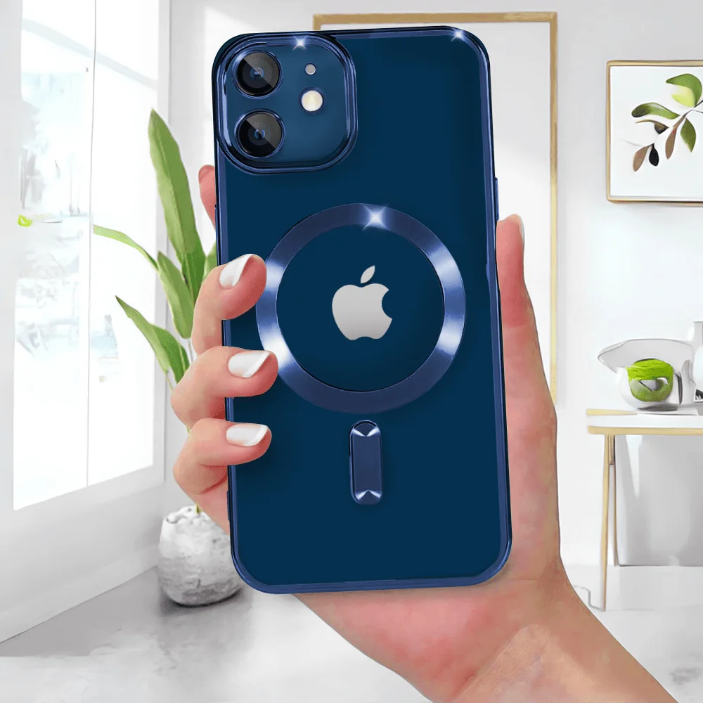 Etui do iPhone 12 Mini MagSafe Luxury Protect przeźroczyste, hybrydowa ochrona kamery, niebieskie