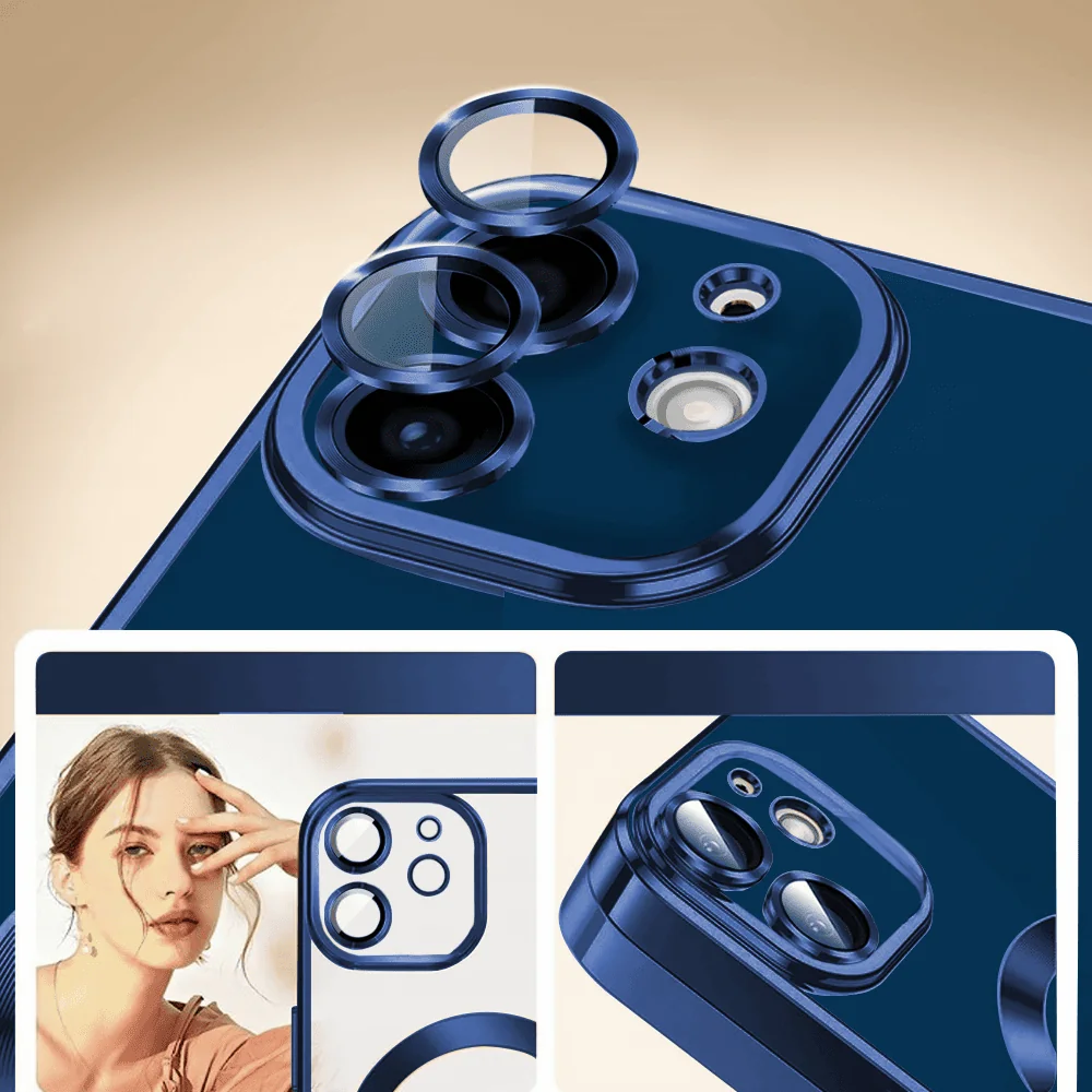 Etui do iPhone 12 Mini MagSafe Luxury Protect przeźroczyste, hybrydowa ochrona kamery, niebieskie