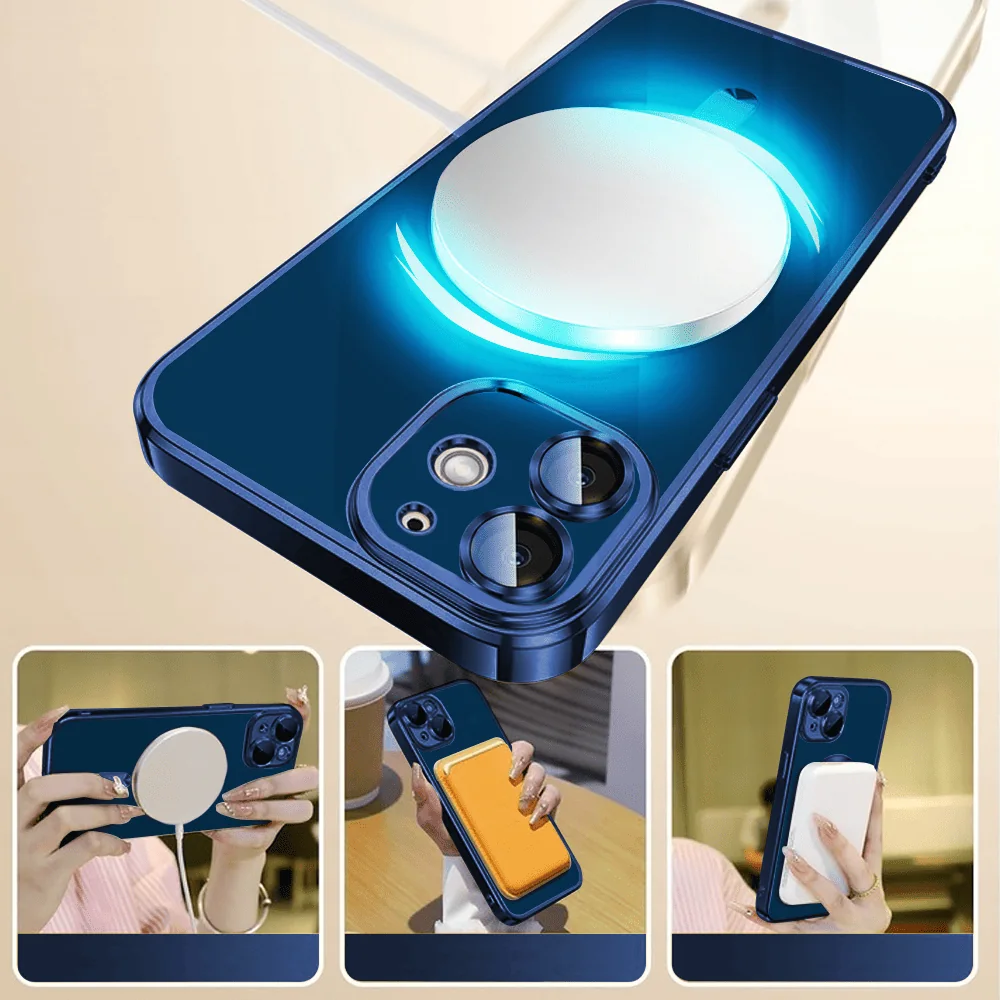 Etui do iPhone 12 Mini MagSafe Luxury Protect przeźroczyste, hybrydowa ochrona kamery, niebieskie