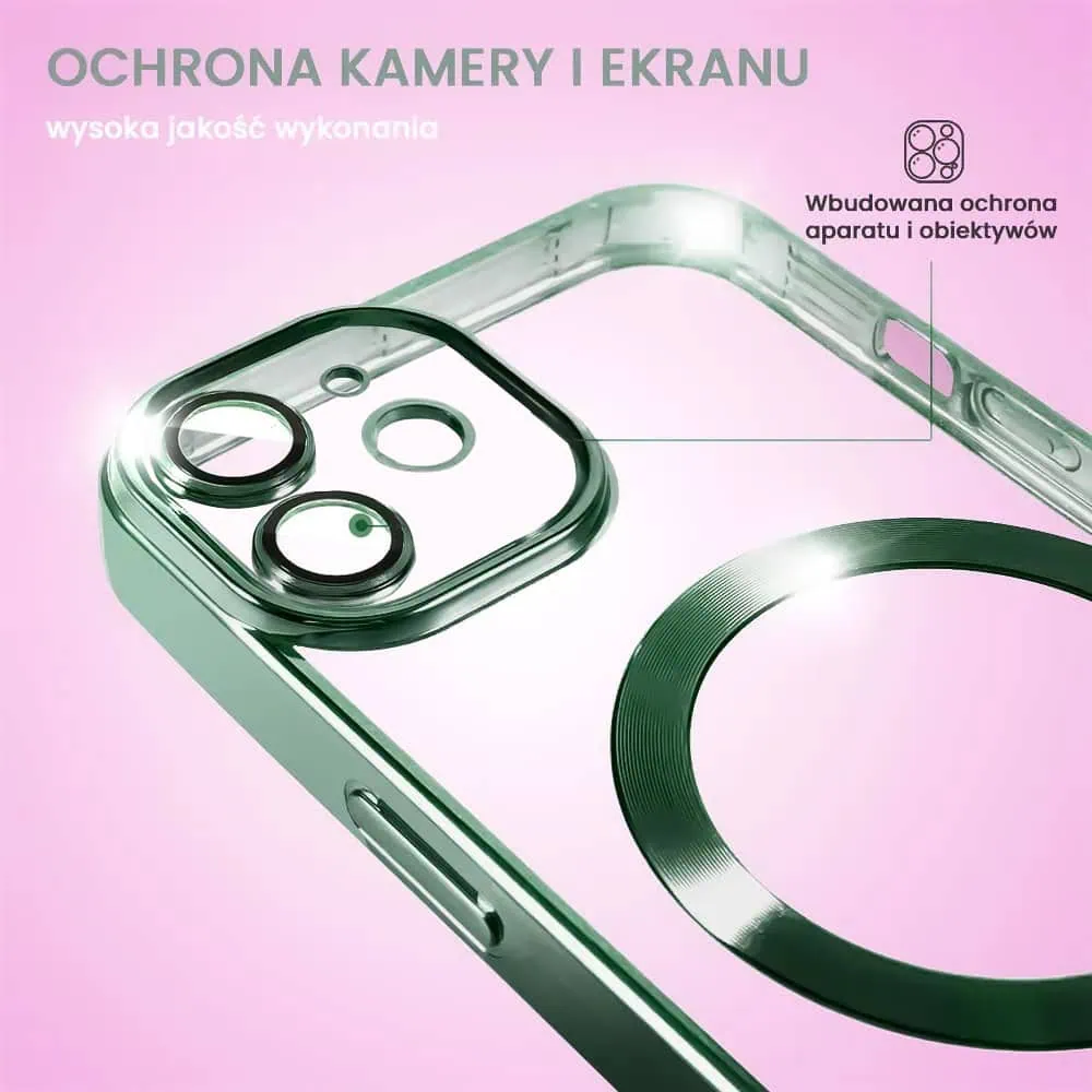 Etui do iPhone 12 Mini MagSafe Luxury Protect przeźroczyste, hybrydowa ochrona kamery, alpejska zieleń
