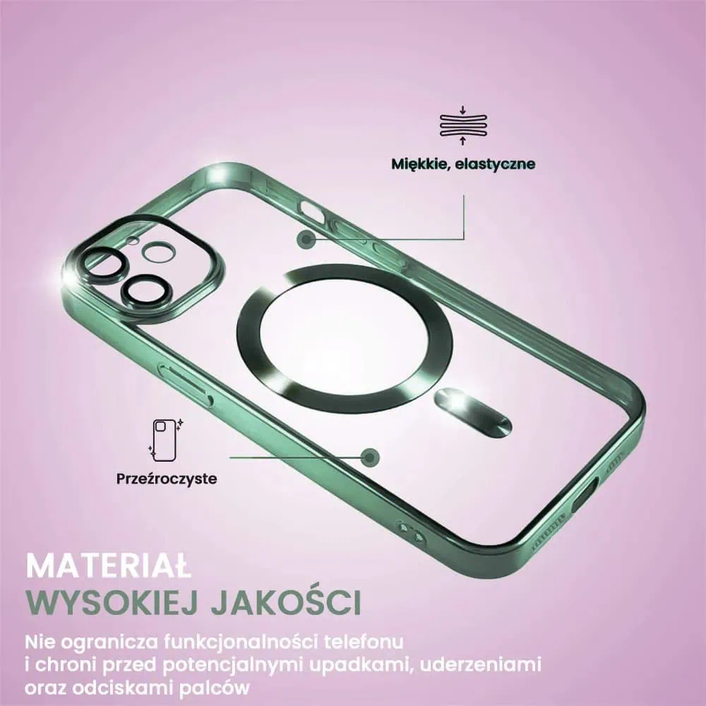 Etui do iPhone 12 Mini MagSafe Luxury Protect przeźroczyste, hybrydowa ochrona kamery, alpejska zieleń