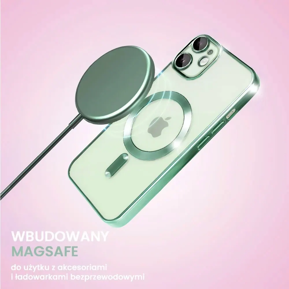 Etui do iPhone 12 Mini MagSafe Luxury Protect przeźroczyste, hybrydowa ochrona kamery, alpejska zieleń