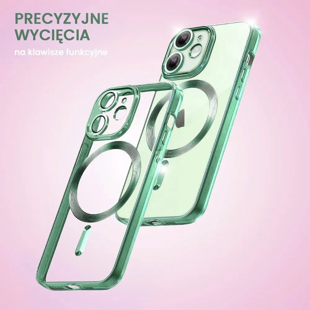 Etui do iPhone 12 Mini MagSafe Luxury Protect przeźroczyste, hybrydowa ochrona kamery, alpejska zieleń