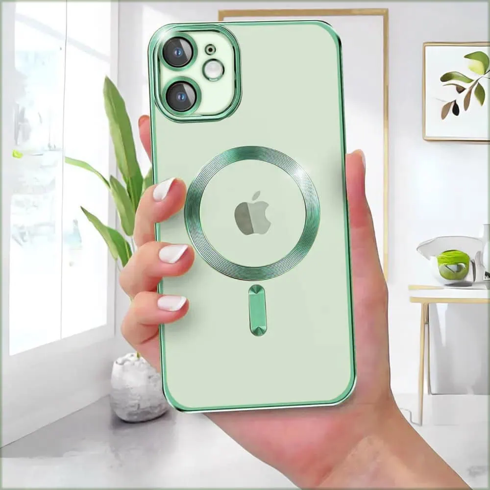 Etui do iPhone 12 Mini MagSafe Luxury Protect przeźroczyste, hybrydowa ochrona kamery, alpejska zieleń