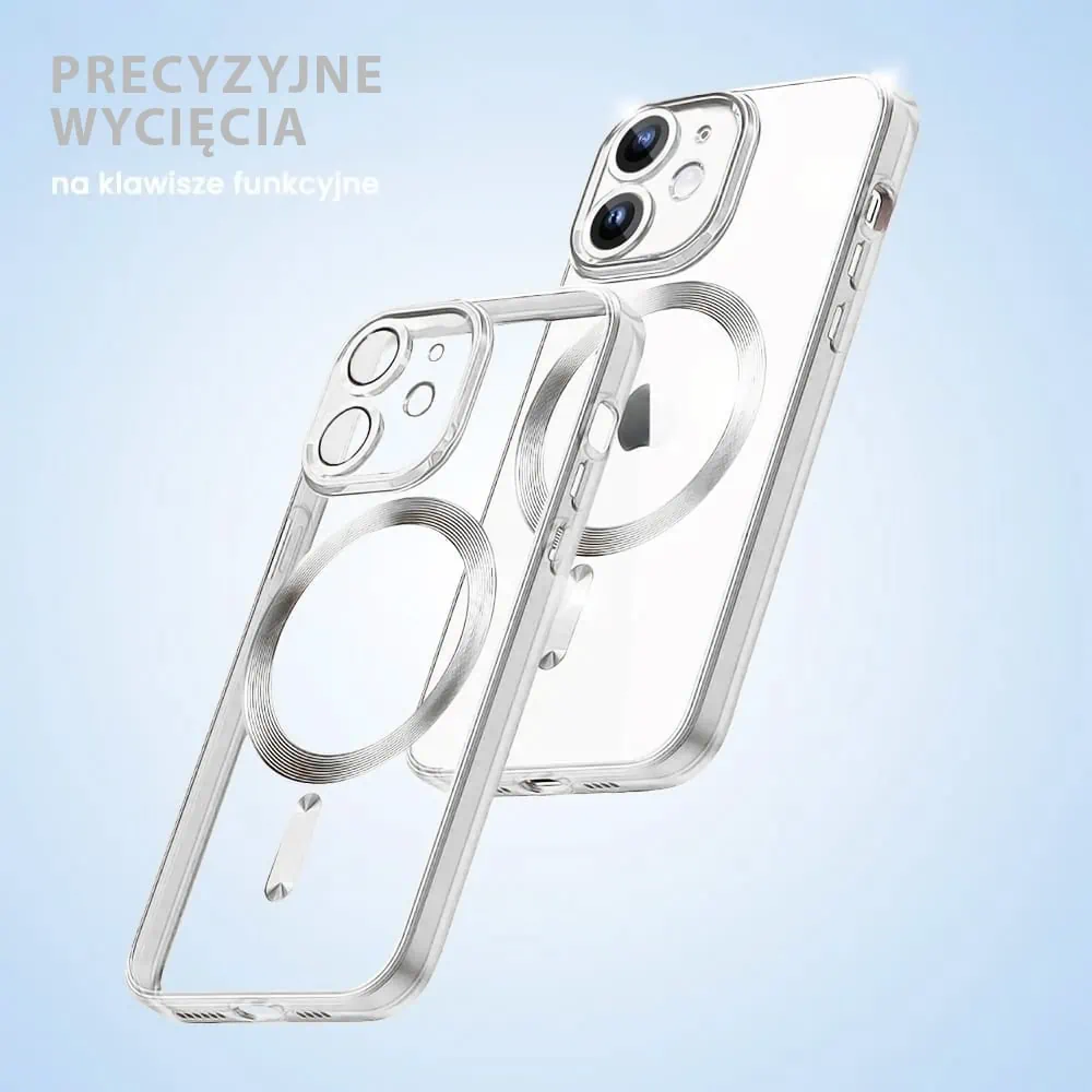 Etui do iPhone 12 Mini MagSafe Luxury Protect przeźroczyste, hybrydowa ochrona kamery, srebrne