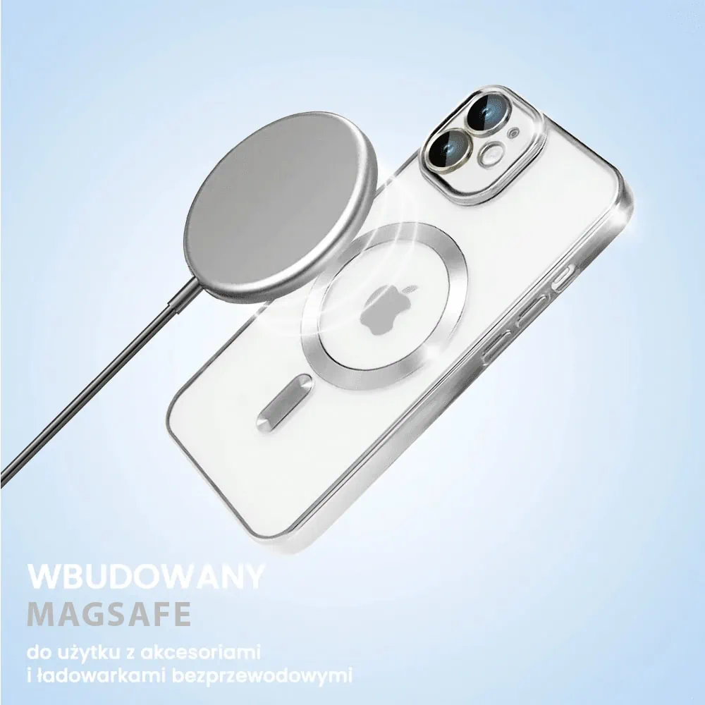 Etui do iPhone 12 Mini MagSafe Luxury Protect przeźroczyste, hybrydowa ochrona kamery, srebrne