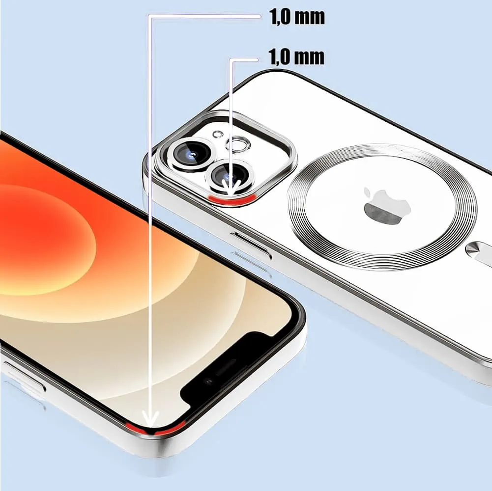 Etui do iPhone 12 Mini MagSafe Luxury Protect przeźroczyste, hybrydowa ochrona kamery, srebrne