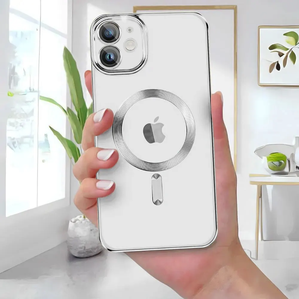 Etui do iPhone 12 Mini MagSafe Luxury Protect przeźroczyste, hybrydowa ochrona kamery, srebrne