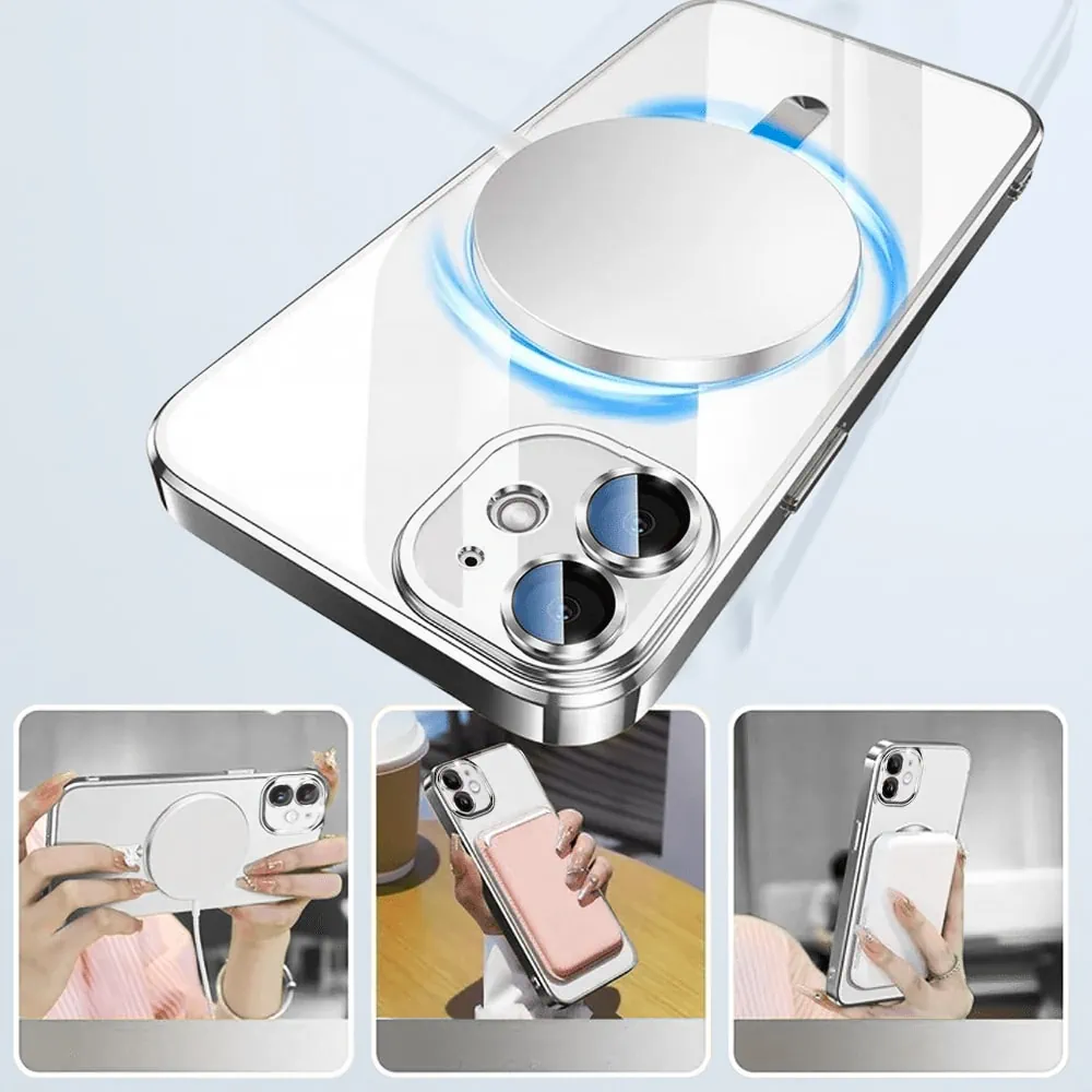 Etui do iPhone 12 Mini MagSafe Luxury Protect przeźroczyste, hybrydowa ochrona kamery, srebrne