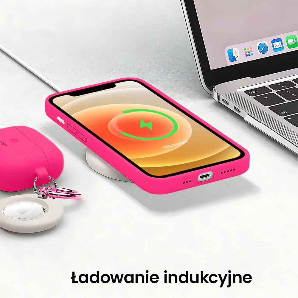 Etui do iPhone 12 Mini silikonowe z mikrofibrą soft touch, różowe