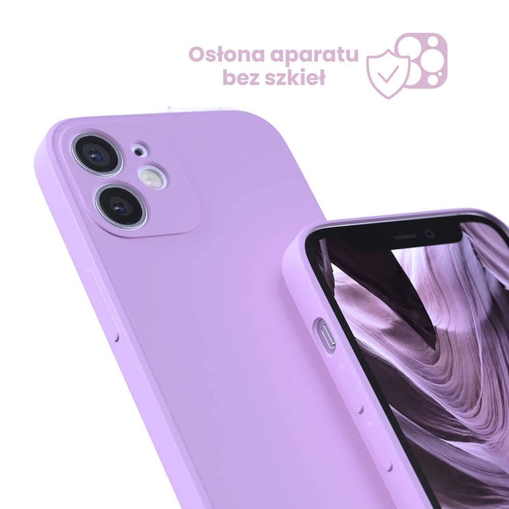 Etui do iPhone 12 Mini silikonowe z mikrofibrą soft touch z osłoną na aparat, fioletowe liliowe