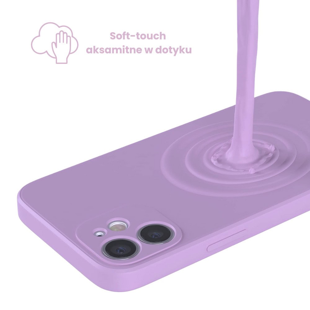 Etui do iPhone 12 Mini silikonowe z mikrofibrą soft touch z osłoną na aparat, fioletowe liliowe