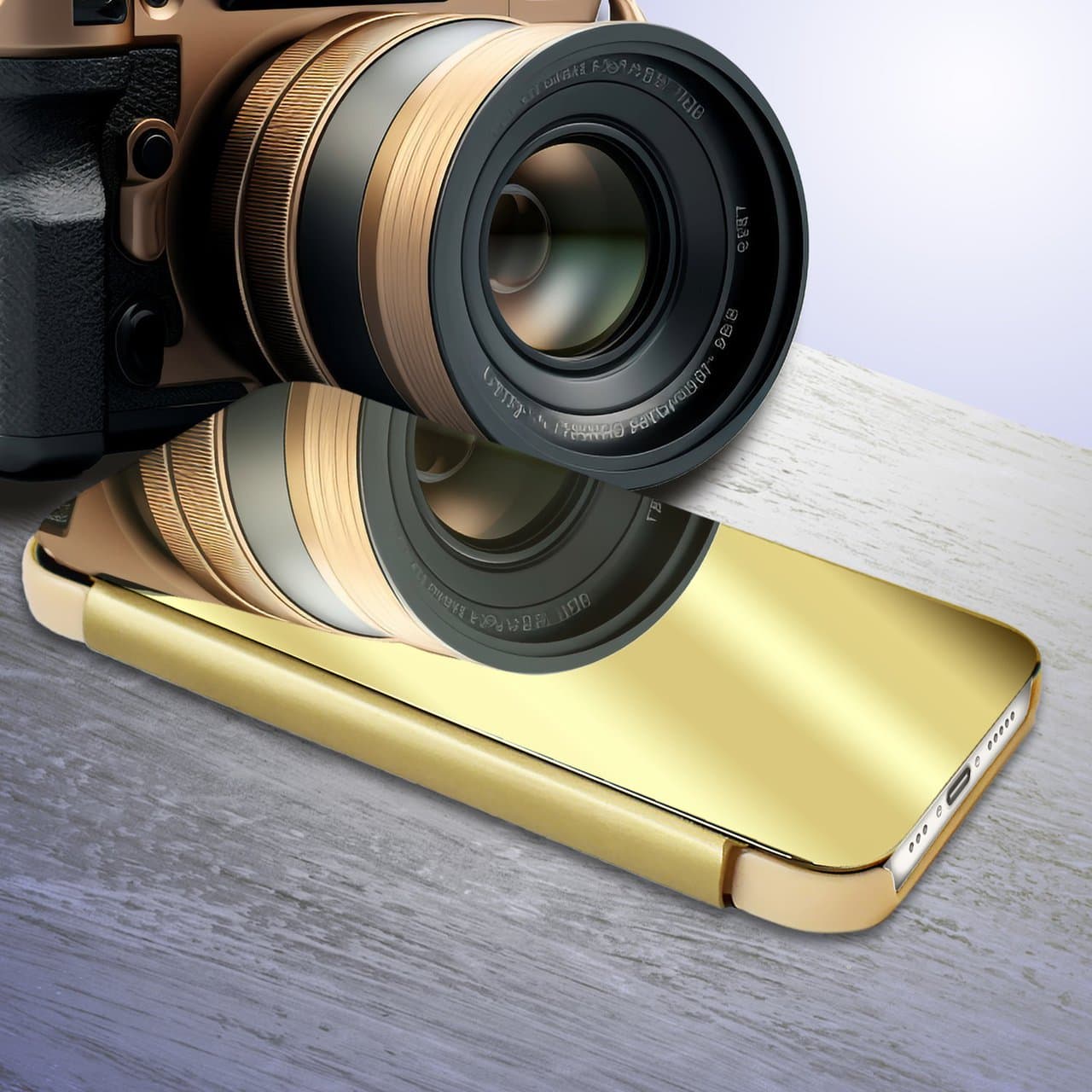 Etui do iPhone 14 Mirror View zamykane typu książka, eleganckie lustrzane, złote