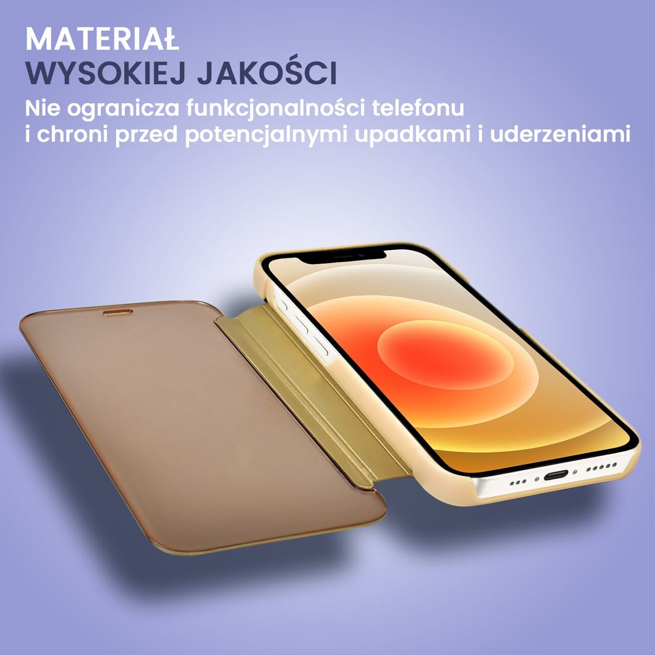 Etui do iPhone 12 Mirror View zamykane typu książka, eleganckie lustrzane, złote