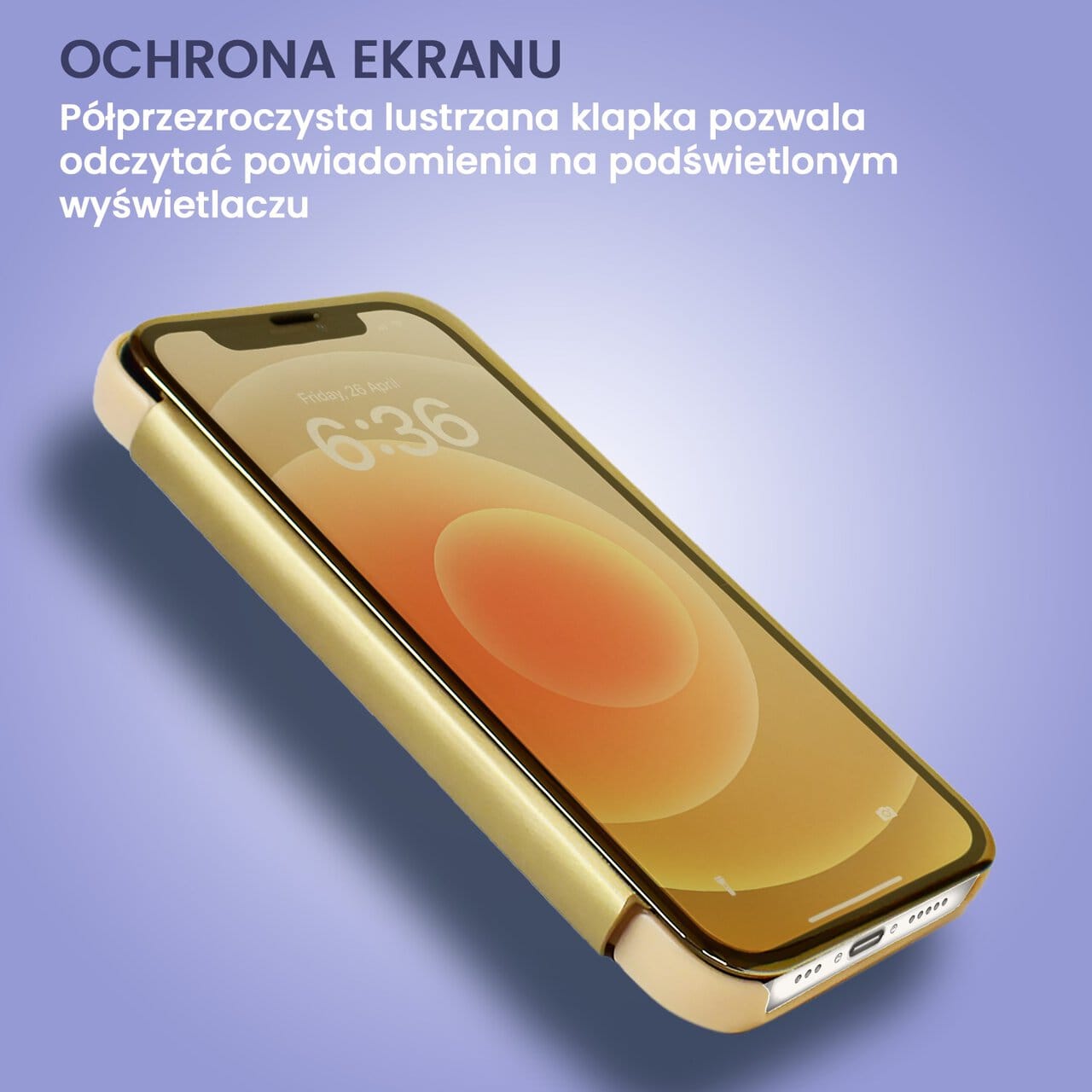 Etui do iPhone 12 Mirror View zamykane typu książka, eleganckie lustrzane, złote