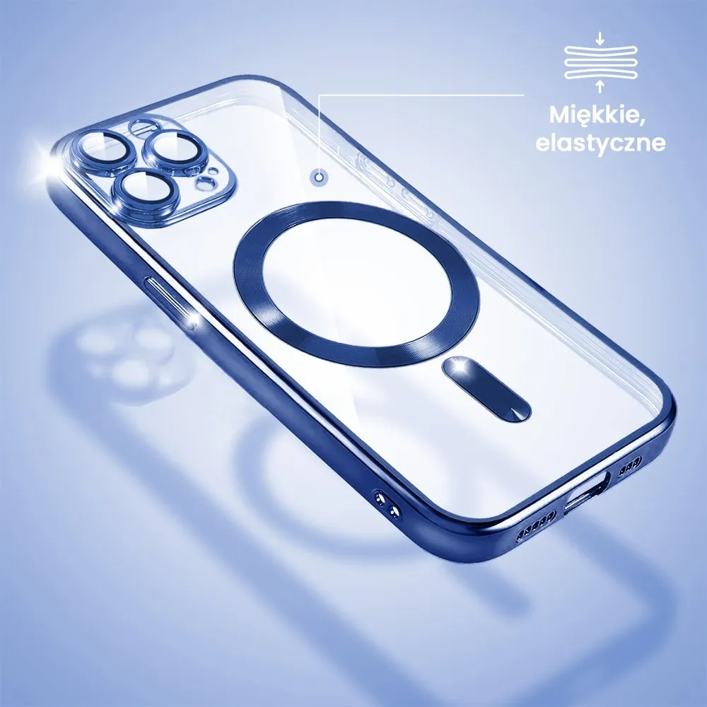 Etui do iPhone 12 Pro MagSafe Luxury Protect przeźroczyste, hybrydowa ochrona kamery, granatowe