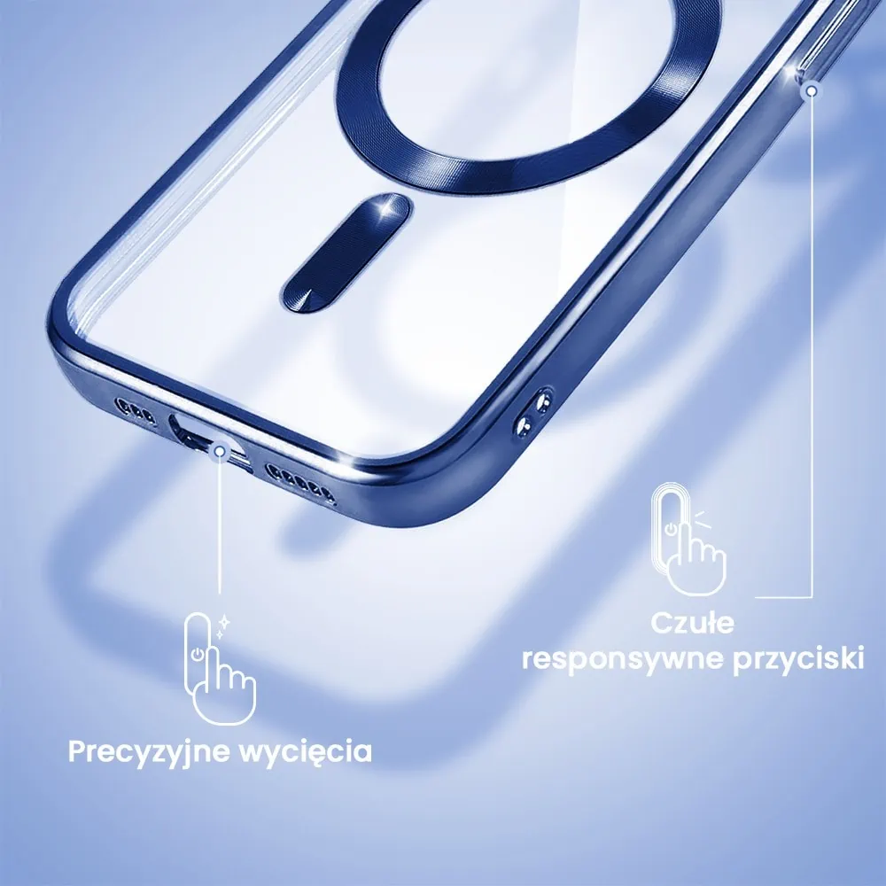 Etui do iPhone 12 Pro MagSafe Luxury Protect przeźroczyste, hybrydowa ochrona kamery, granatowe