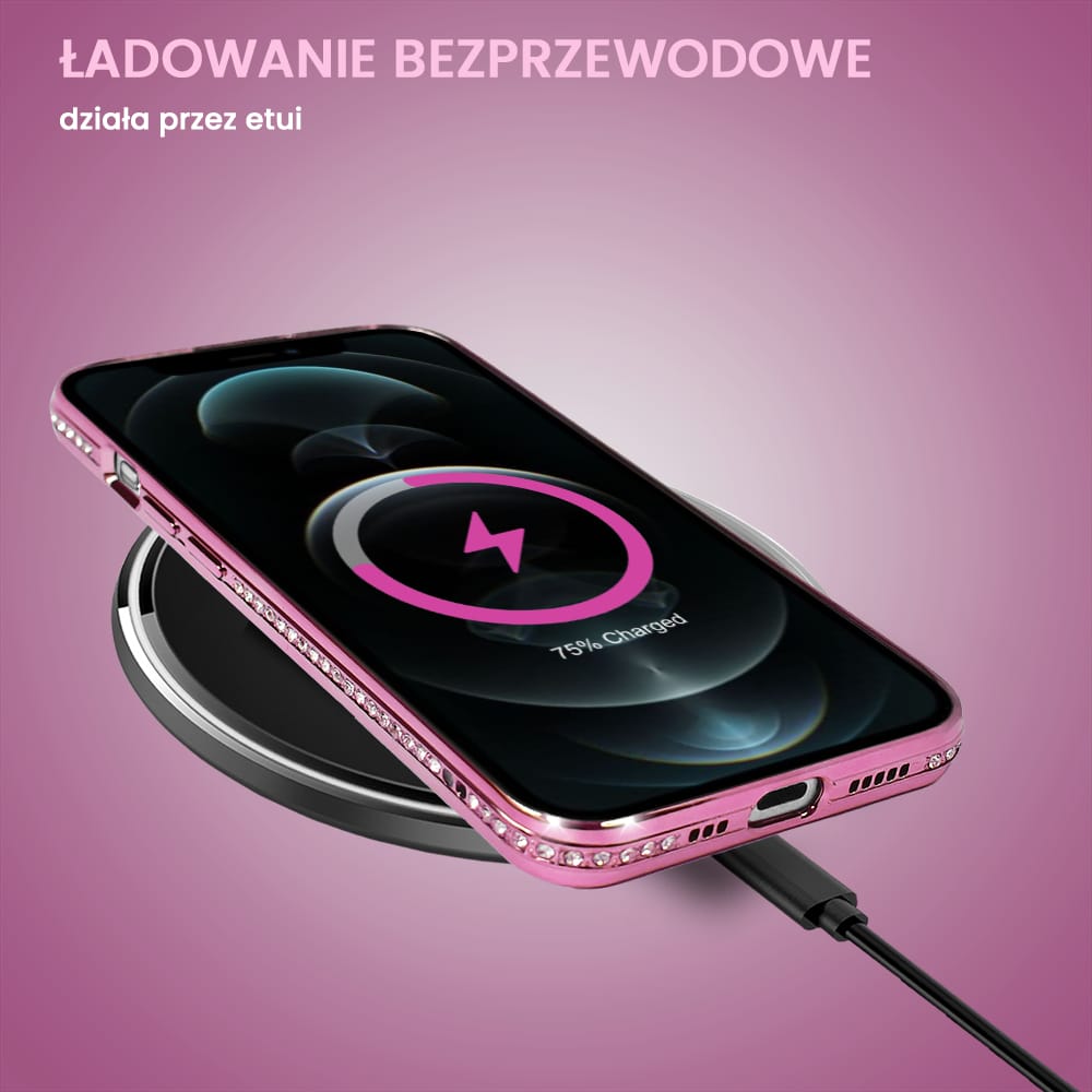 Etui do iPhone 12 Pro Max Diadem Glow, błyszczące z MagSafe, przeźroczyste, różowe