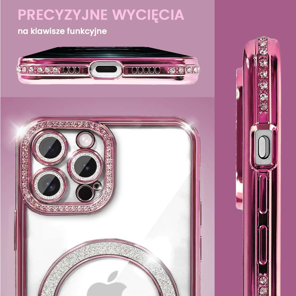 Etui do iPhone 12 Pro Max Diadem Glow, błyszczące z MagSafe, przeźroczyste, różowe