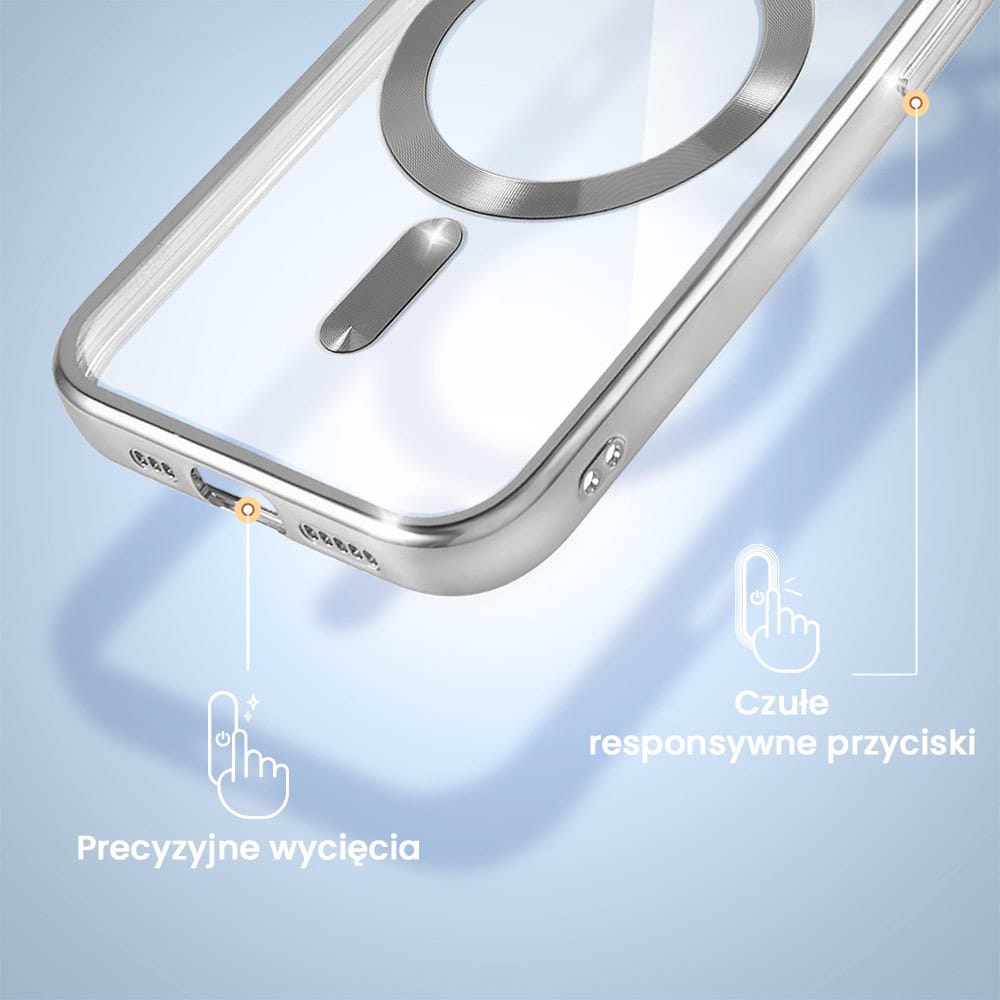 Etui do iPhone 12 Pro Max MagSafe Luxury Protect przeźroczyste, hybrydowa ochrona kamery, srebrne