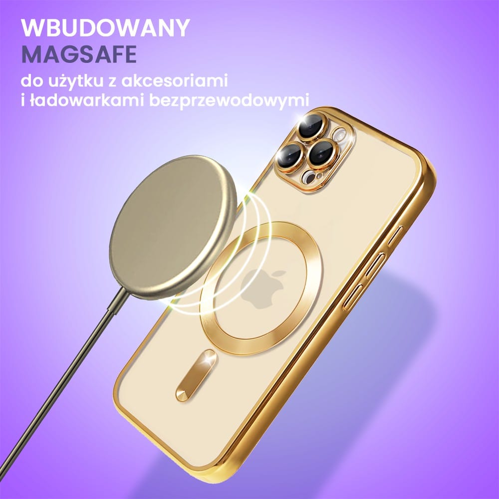 Etui do iPhone 12 Pro Max MagSafe Luxury Protect przeźroczyste, hybrydowa ochrona kamery, złote