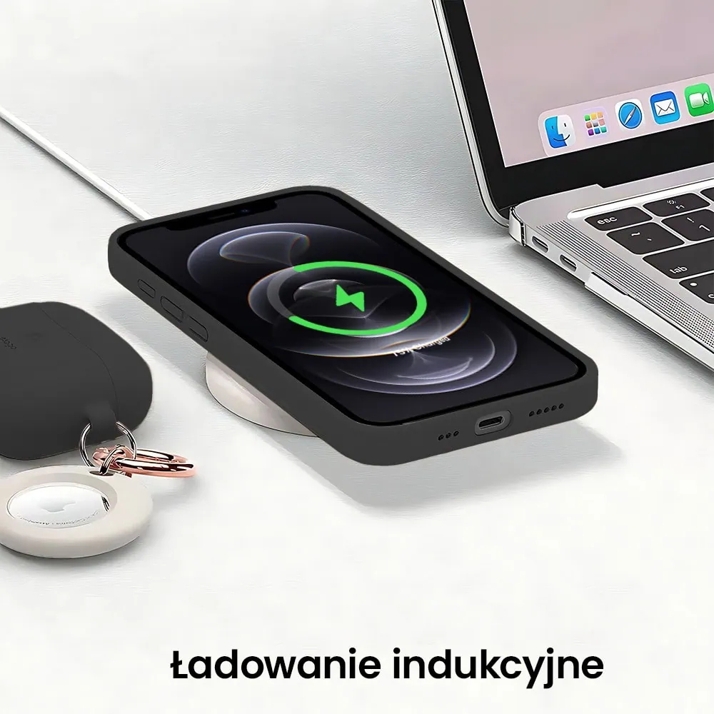 Etui do iPhone 12 Pro Max silikonowe z mikrofibrą soft touch z osłoną aparatu, czarne