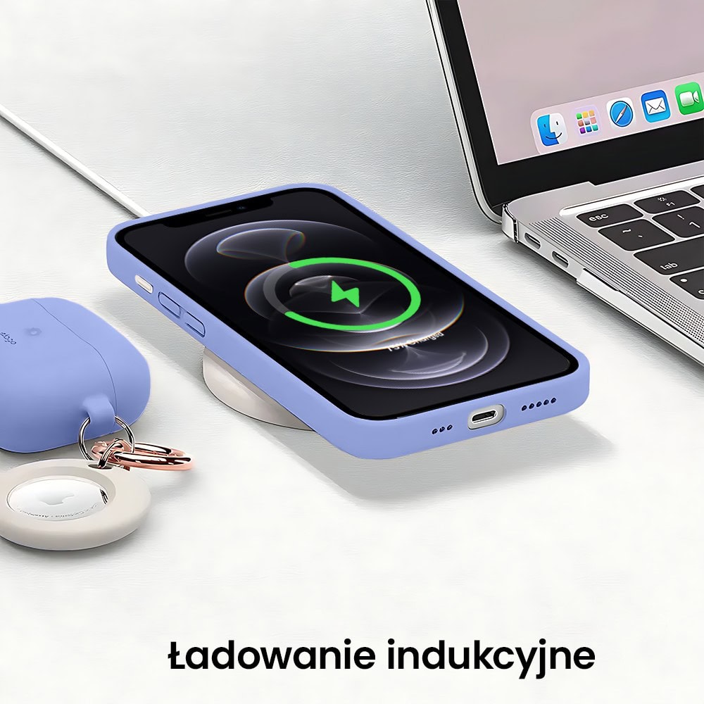 Etui do iPhone 12 Pro Max silikonowe z mikrofibrą soft touch z osłoną na aparat, fioletowe liliowe